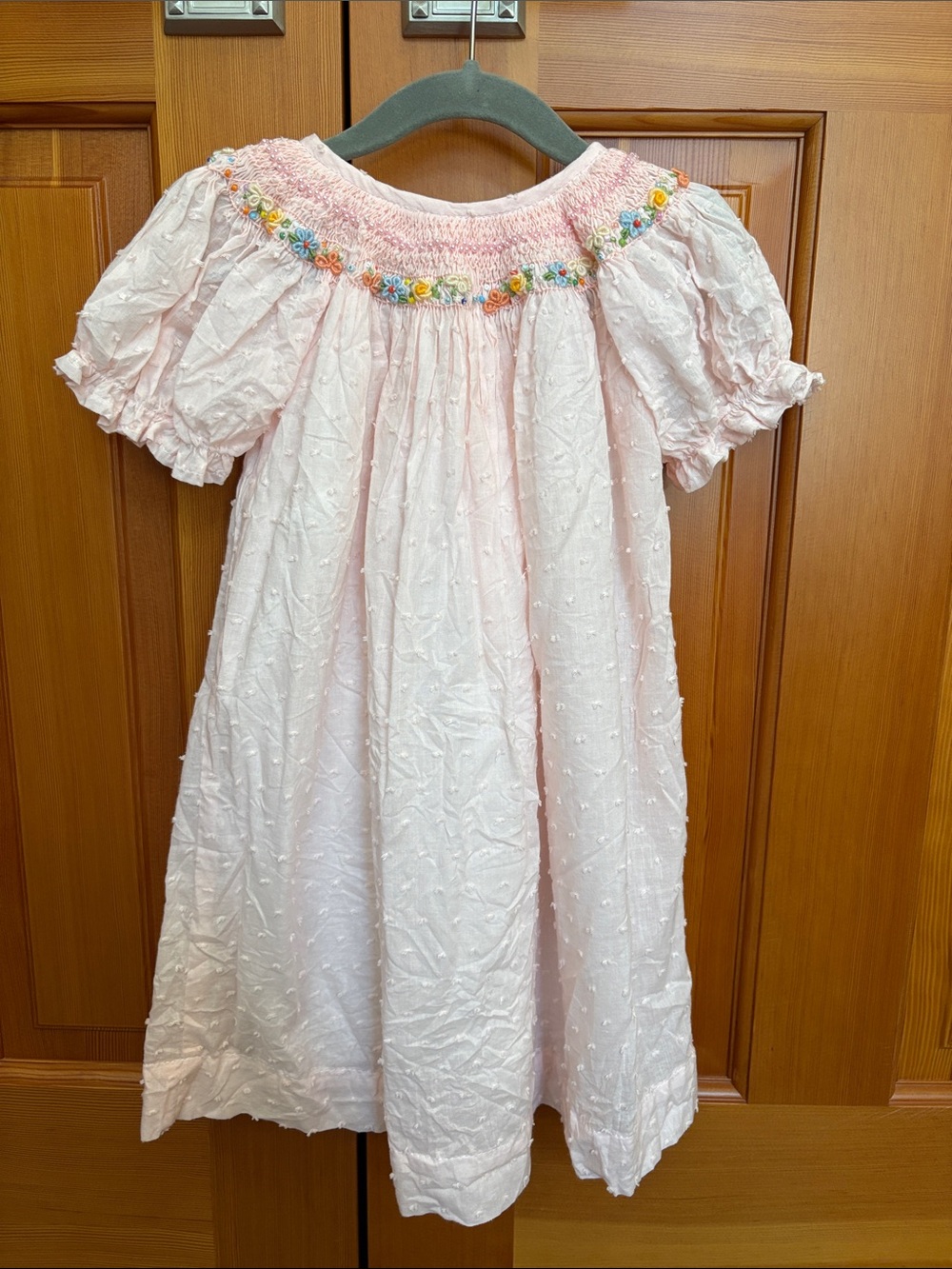 Smocked Beaded Pink Cotton Girls' Dress 2/3 Best LIKE NEW BEAUTIFUL